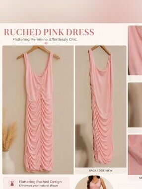 Ruched Sleeveless Midi Dress in Soft Pink